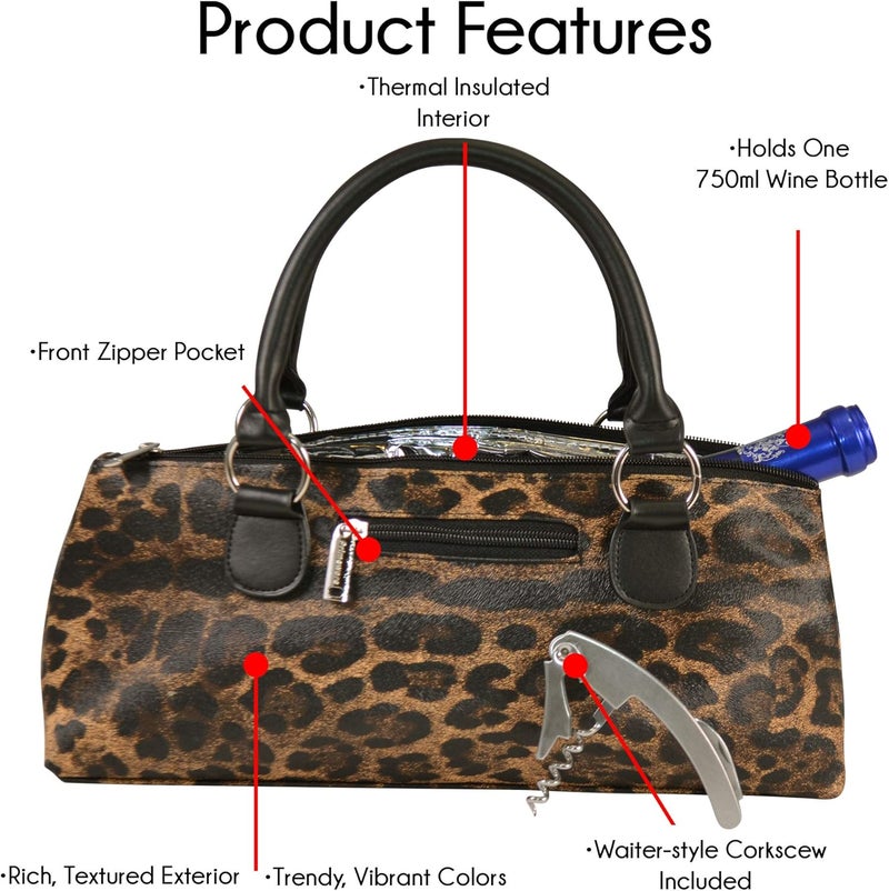 Primeware Wine Clutch Bag (Thermal Insulated) Trendy Women’s Carry Tote | Holds Red & White 750mL Bottles | Trendy Fashion | Incl. Portable Waiter-Style Corkscrew (Cougar) - Image 3