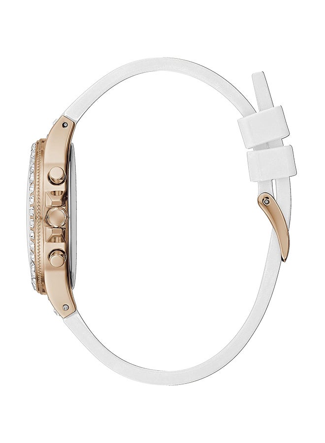GUESS علبة بلون ذهبي وردي وساعة من السيليكون الأبيض - Image 3