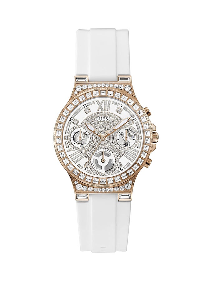 GUESS علبة بلون ذهبي وردي وساعة من السيليكون الأبيض - Image 1
