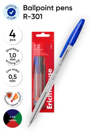 Set of 4 ballpoint pens R-301 Stick Classic 1.0, ink color: blue, black, red, green (in polybag) - pzsku/ZA6666CFE62E5B3A51D08Z/45/_/1740987713/e4757ac8-5162-480c-9e69-ba25ce51c6c6