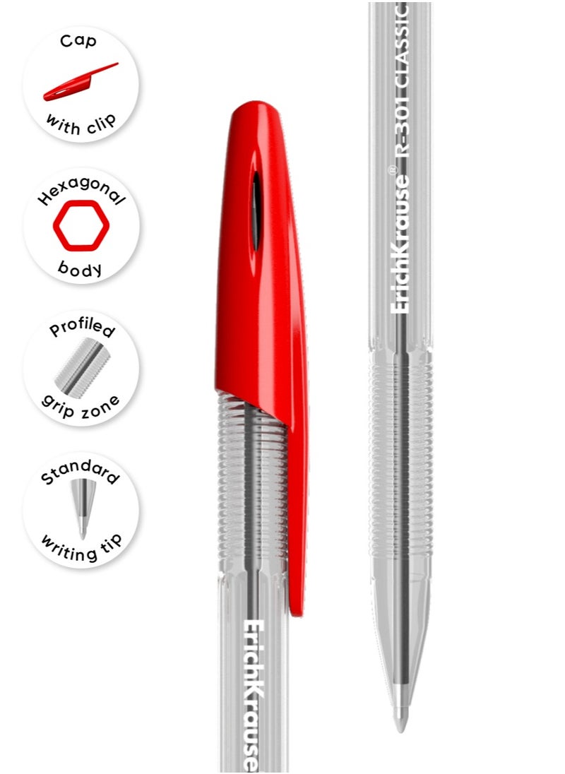 ErichKrause - مجموعة من 4 أقلام حبر جاف R-301 Stick Classic 1.0، لون الحبر: أزرق، أسود، أحمر، أخضر (في كيس بلاستيكي) - Image 1