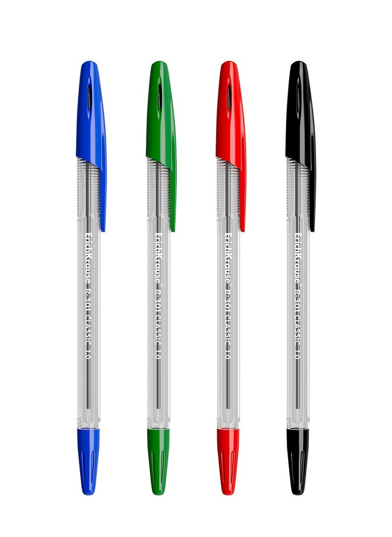 ErichKrause - مجموعة من 4 أقلام حبر جاف R-301 Stick Classic 1.0، لون الحبر: أزرق، أسود، أحمر، أخضر (في كيس بلاستيكي) - Image 1