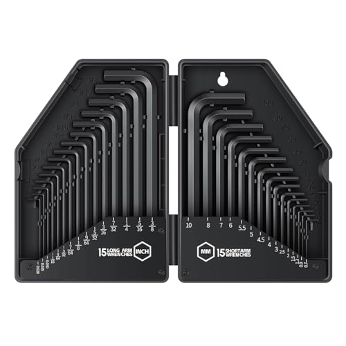 Reniteco 30 PCS Hex Head Key Allen Wrench Tool Set Organizer Kit Alloy Steel L Shape Black Metric (0.7-10 mm) SAE (0.028"-3/8") Standard In Storage Case Long Short Arm - Image 1