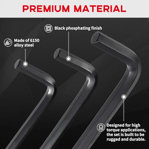 Reniteco 30 PCS Hex Head Key Allen Wrench Tool Set Organizer Kit Alloy Steel L Shape Black Metric (0.7-10 mm) SAE (0.028"-3/8") Standard In Storage Case Long Short Arm - Image 4