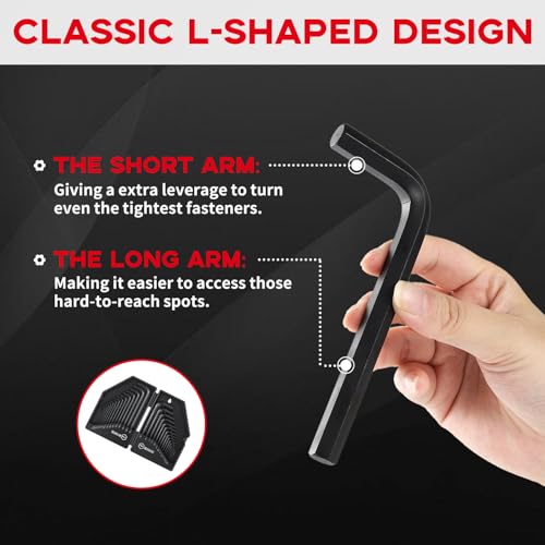 Reniteco 30 PCS Hex Head Key Allen Wrench Tool Set Organizer Kit Alloy Steel L Shape Black Metric (0.7-10 mm) SAE (0.028"-3/8") Standard In Storage Case Long Short Arm - Image 3