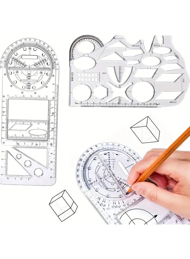 مسطرة رياضيات هندسية متعددة الوظائف مع منقلة وفرجار 2 قطعة هدية متينة للطلاب من البلاستيك - Image 4
