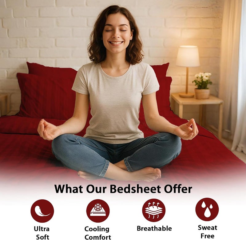 MOONCEE 6Pcs Bed Sheet King Size Set With Duvet Cover 220x240 Microfiber Bed Sheets Bedding Set Includes 1 Fitted Sheet, 1 Quilt Cover & 4 Pillows Cases (6Pcs Duvet Cover Set- King, Cherry Red) - Image 2
