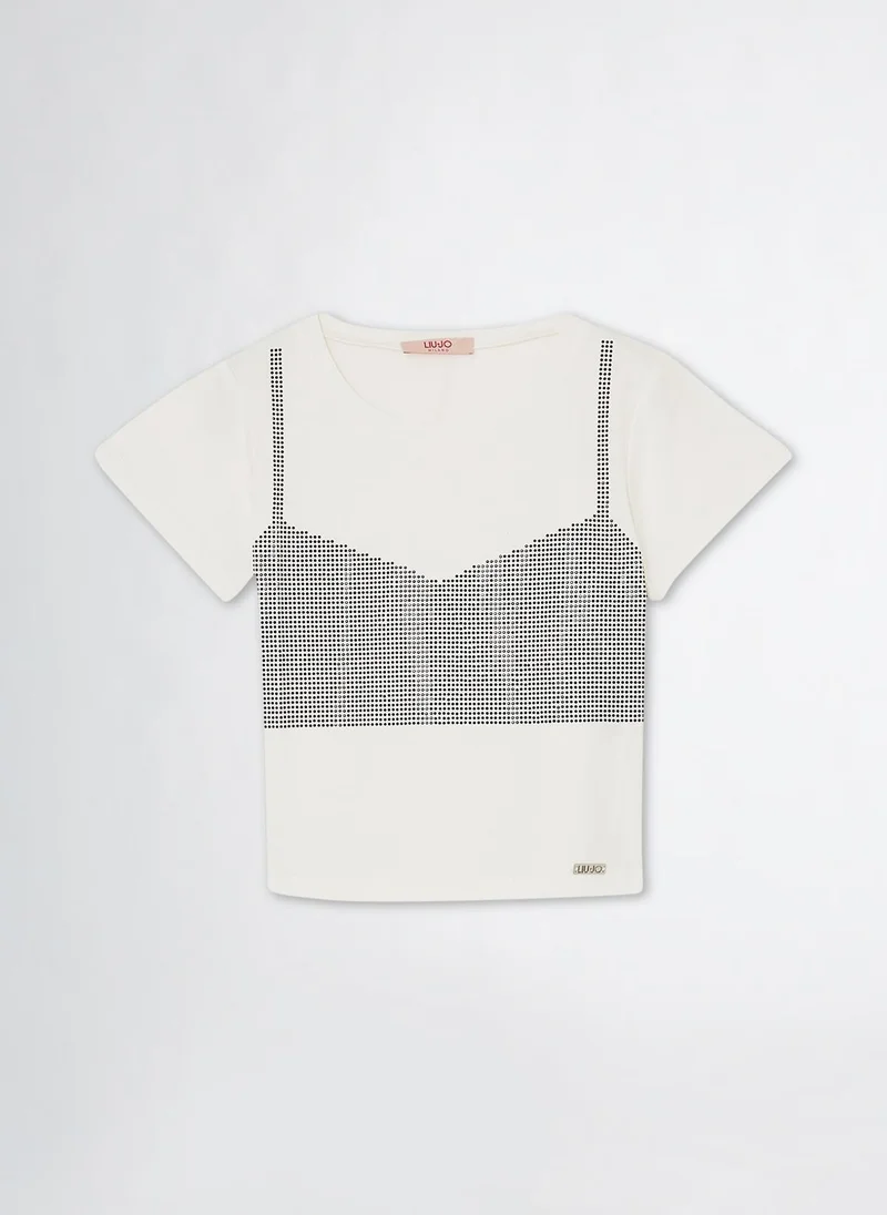 Liu Jo Cotton T-Shirt with Rhinestones