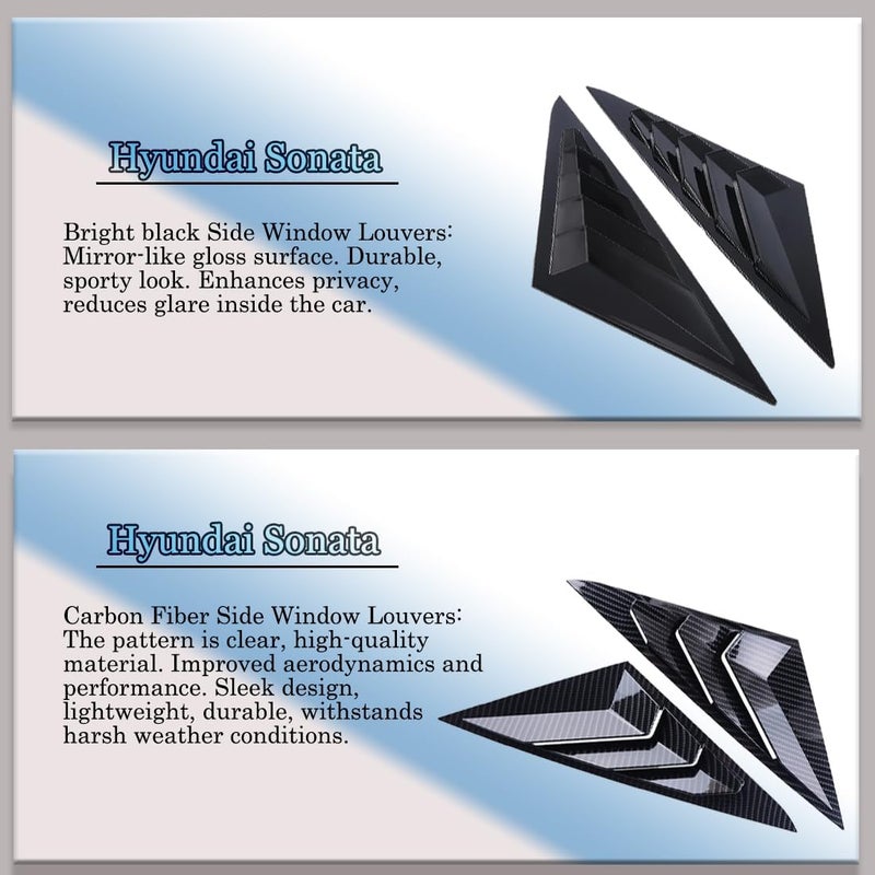 MUXEE 2Pcs Rear Side Window Louvers for Hyundai Sonata 2011-2014 - ABS Carbon Fiber Accessories - Image 4