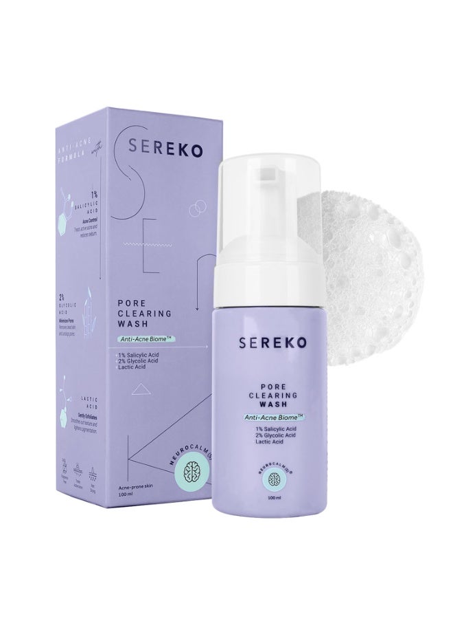 SEREKO Pore Clearing Wash with 1% Salicylic & Lactic Acid | Sulfate-Free Foaming Cleanser for Oily, Acne-Prone Skin | Deep Cleansing, Sebum Control & Gentle Exfoliation,Sulfate-Free – 100ml - Image 1
