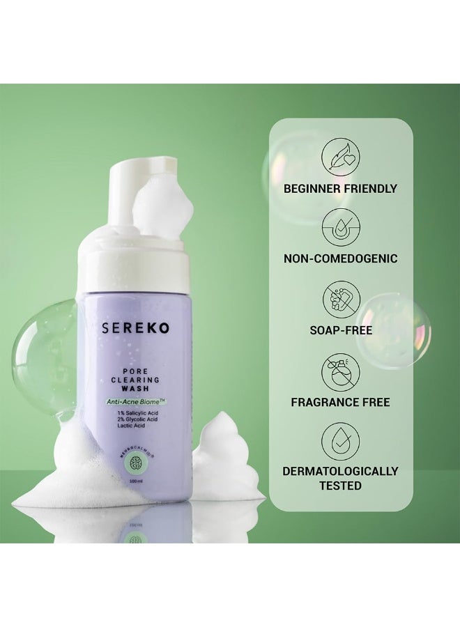SEREKO Pore Clearing Wash with 1% Salicylic & Lactic Acid | Sulfate-Free Foaming Cleanser for Oily, Acne-Prone Skin | Deep Cleansing, Sebum Control & Gentle Exfoliation,Sulfate-Free – 100ml - Image 3