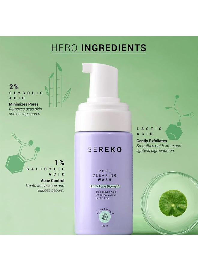 SEREKO Pore Clearing Wash with 1% Salicylic & Lactic Acid | Sulfate-Free Foaming Cleanser for Oily, Acne-Prone Skin | Deep Cleansing, Sebum Control & Gentle Exfoliation,Sulfate-Free – 100ml - Image 2