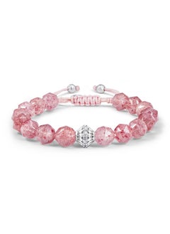 AWNL Women's Bracelet with Madagascar Strawberry Quartz, Natural Gemstone with Silver Cloudberry Macrame Design Gift for Girlfriend Mother Wife  - Image 1