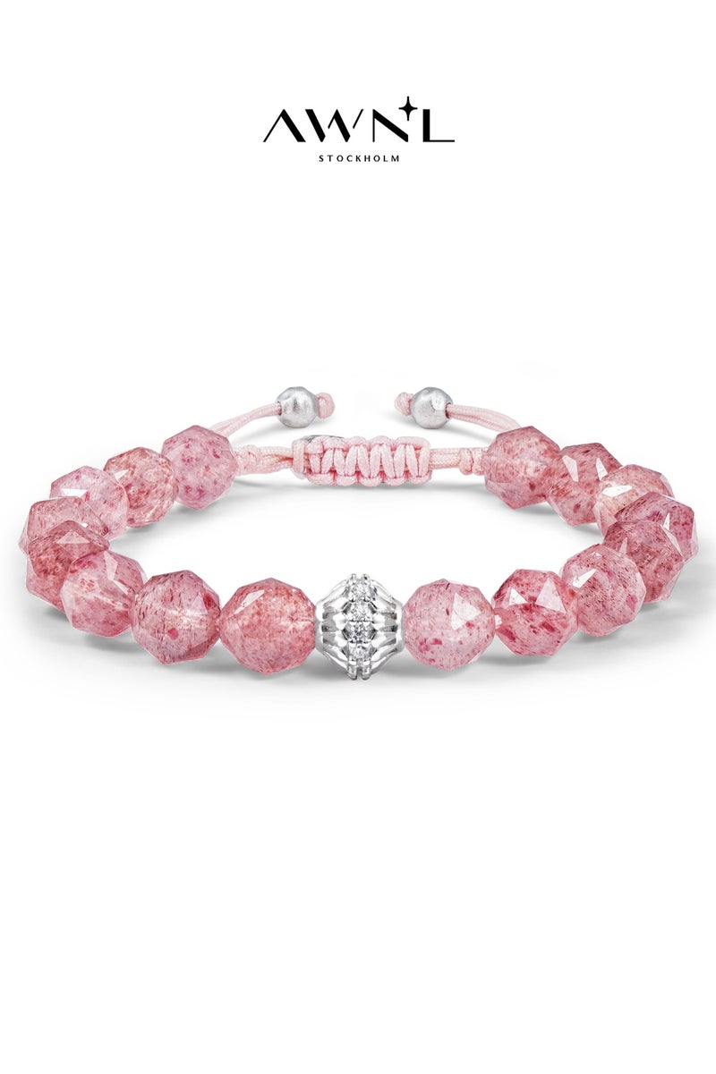 AWNL Women's Bracelet with Madagascar Strawberry Quartz, Natural Gemstone with Silver Cloudberry Macrame Design Gift for Girlfriend Mother Wife - Image 1