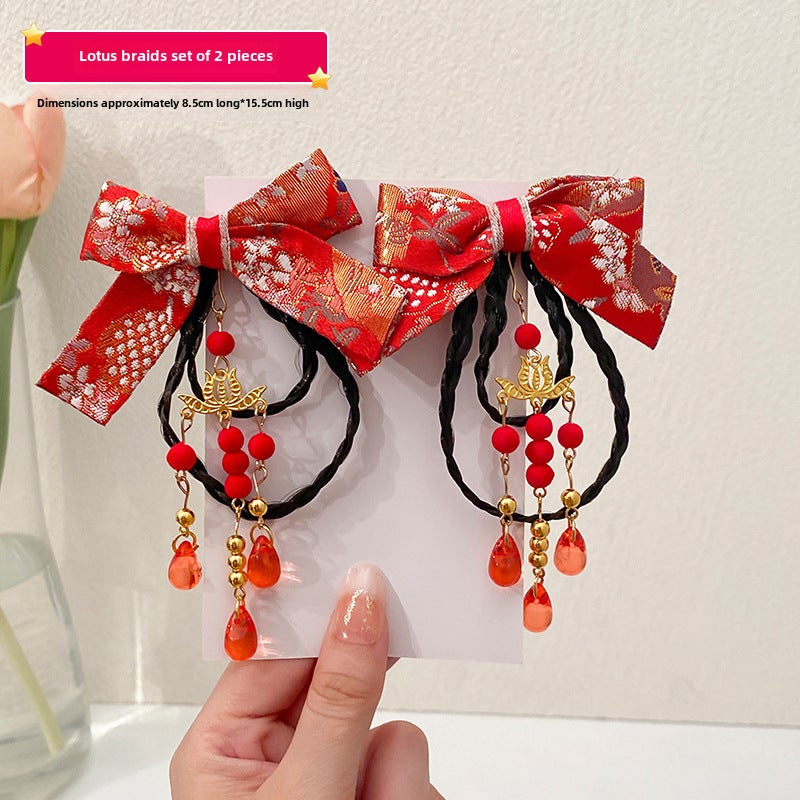 Generic Girls New Year Hair Accessories Set Lotus Braids -1 Pair 