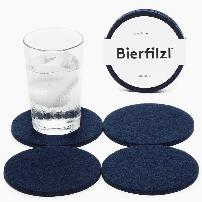 Graf Lantz - Bierfilzl Felt Coasters - Round - 100% Merino Wool - Moisture Wicking - Heat Resistant - Sustainable - Home Decor - Bar Decor - Housewarming Gift - 4 Coaster Set - 4"" Circles - Marine - Image 1