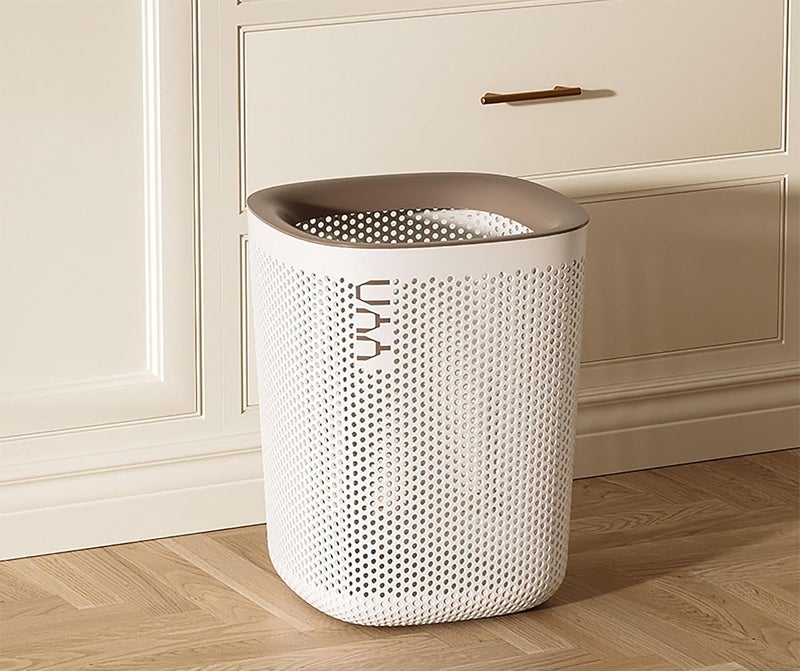 Kriva Kriva Plastic Square Open Top Trash Can | 12L Garbage Container Wastebasket | Large Capacity Hollow Dustbin for Bathrooms, Laundry Room, Kitchens, Offices, Kids Rooms, Dorms (White)  - Image 3