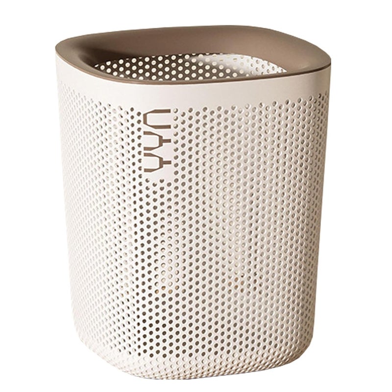 Kriva Kriva Plastic Square Open Top Trash Can | 12L Garbage Container Wastebasket | Large Capacity Hollow Dustbin for Bathrooms, Laundry Room, Kitchens, Offices, Kids Rooms, Dorms (White)  - Image 1