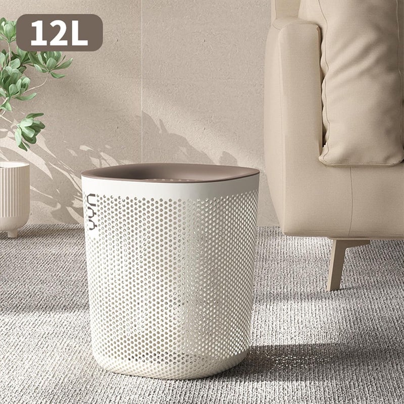 Kriva Kriva Plastic Square Open Top Trash Can | 12L Garbage Container Wastebasket | Large Capacity Hollow Dustbin for Bathrooms, Laundry Room, Kitchens, Offices, Kids Rooms, Dorms (White)  - Image 4