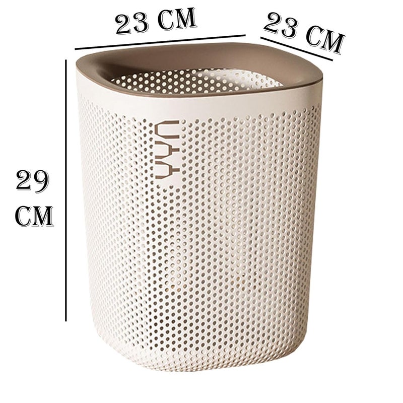 Kriva Kriva Plastic Square Open Top Trash Can | 12L Garbage Container Wastebasket | Large Capacity Hollow Dustbin for Bathrooms, Laundry Room, Kitchens, Offices, Kids Rooms, Dorms (White)  - Image 2