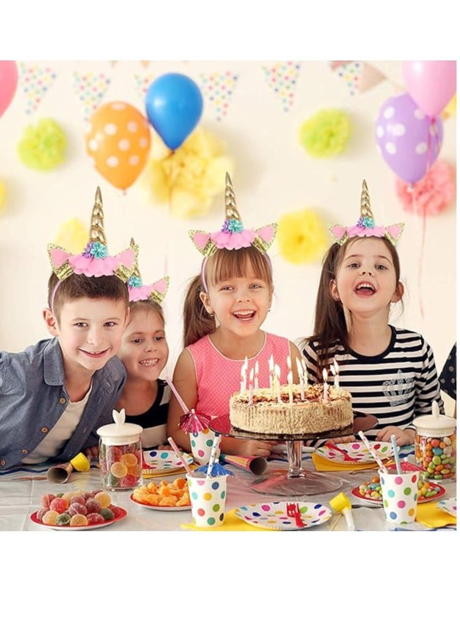 مجموعة شريط رأس بتصميم يونيكورن  لمستلزمات حفلات يونيكورن (5 قطع ذهبي) - Image 2