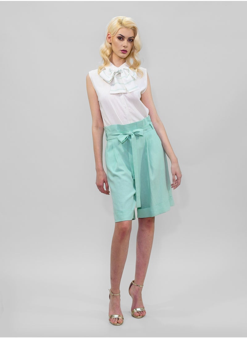BITOLIA GALLERY Green Linen Shorts with Cordon  - Image 1