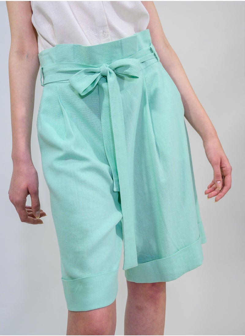 BITOLIA GALLERY Green Linen Shorts with Cordon  - Image 5