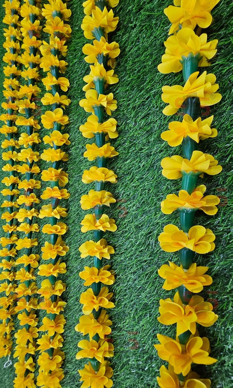 S2S Artificial Fabric Fullfy Marigold Flower Strings Wedding DecorationsEvent Decor Perfect for DiwaliGanpati PoojaTempleMandir Decoration Pack of 5 Height 60 Inch Yellow Flowers - Image 2