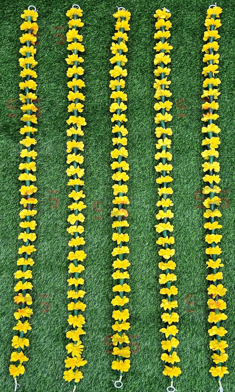 S2S Artificial Fabric Fullfy Marigold Flower Strings Wedding DecorationsEvent Decor Perfect for DiwaliGanpati PoojaTempleMandir Decoration Pack of 5 Height 60 Inch Yellow Flowers - Image 3