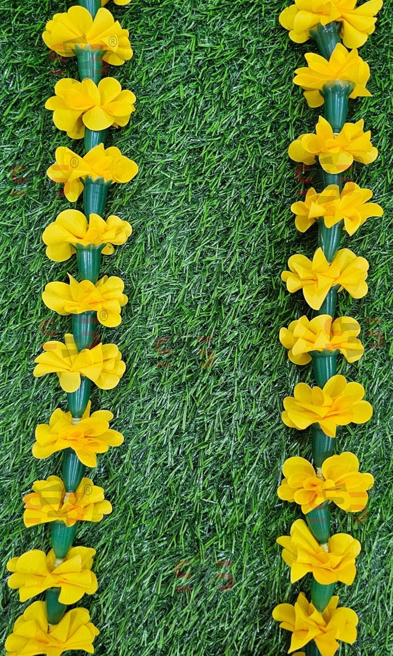 S2S Artificial Fabric Fullfy Marigold Flower Strings Wedding DecorationsEvent Decor Perfect for DiwaliGanpati PoojaTempleMandir Decoration Pack of 5 Height 60 Inch Yellow Flowers - Image 4