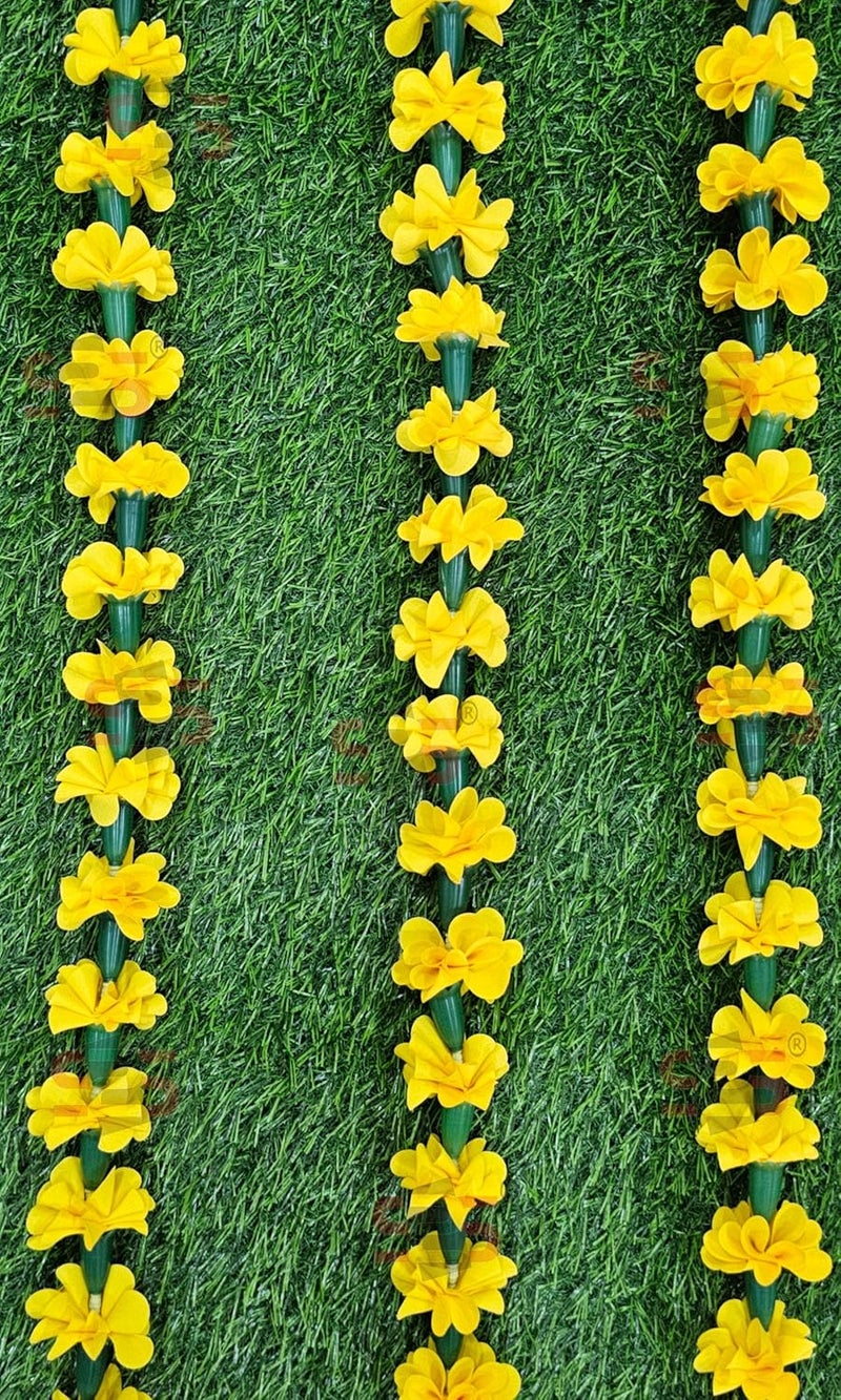 S2S Artificial Fabric Fullfy Marigold Flower Strings Wedding DecorationsEvent Decor Perfect for DiwaliGanpati PoojaTempleMandir Decoration Pack of 5 Height 60 Inch Yellow Flowers - Image 5