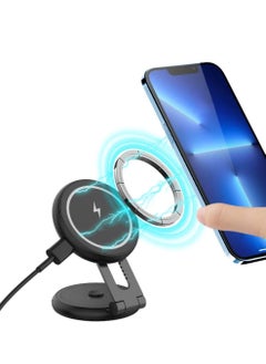 Magnetic Wireless Car Charger Mount Compatible with MagSafe Designed  15W Fast Charging Magnetic Car Phone Mount Foldable Invisible Dashboard Black