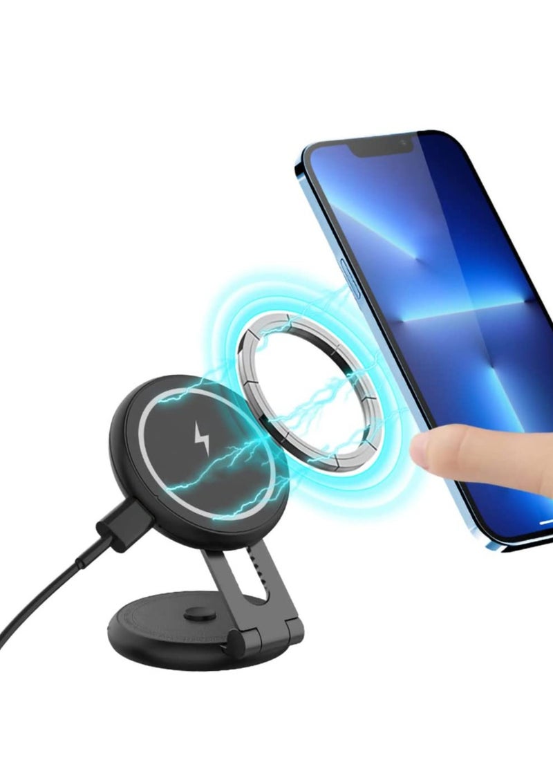 erorex - Magnetic Wireless Car Charger Mount Compatible with MagSafe Designed  15W Fast Charging Magnetic Car Phone Mount Foldable Invisible Dashboard Black - Image 1