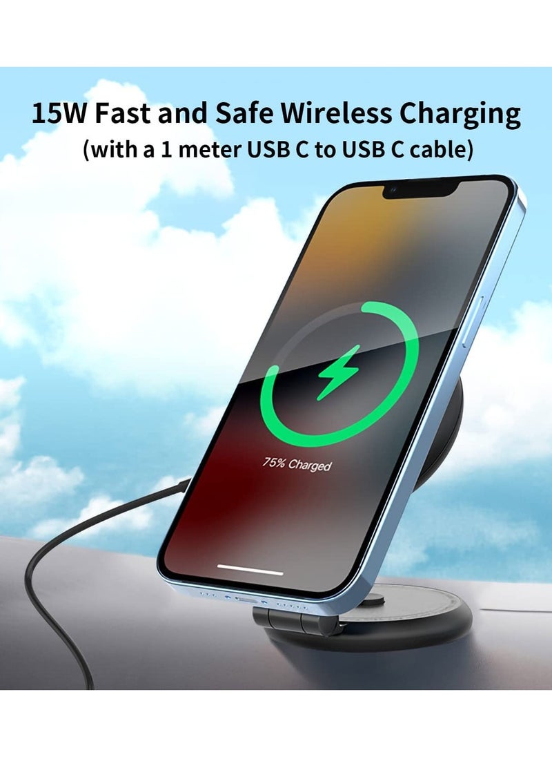 erorex - Magnetic Wireless Car Charger Mount Compatible with MagSafe Designed  15W Fast Charging Magnetic Car Phone Mount Foldable Invisible Dashboard Black - Image 1