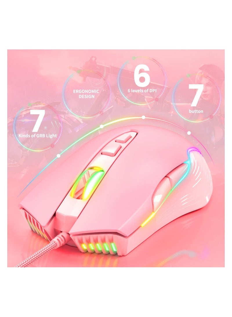 onikuma RGB 6400 DPI Wired Gaming Mouse Breathing LED Optical USB 7 Buttons Gamer Computer Pink Mice for Laptop PC Desktop - Image 3