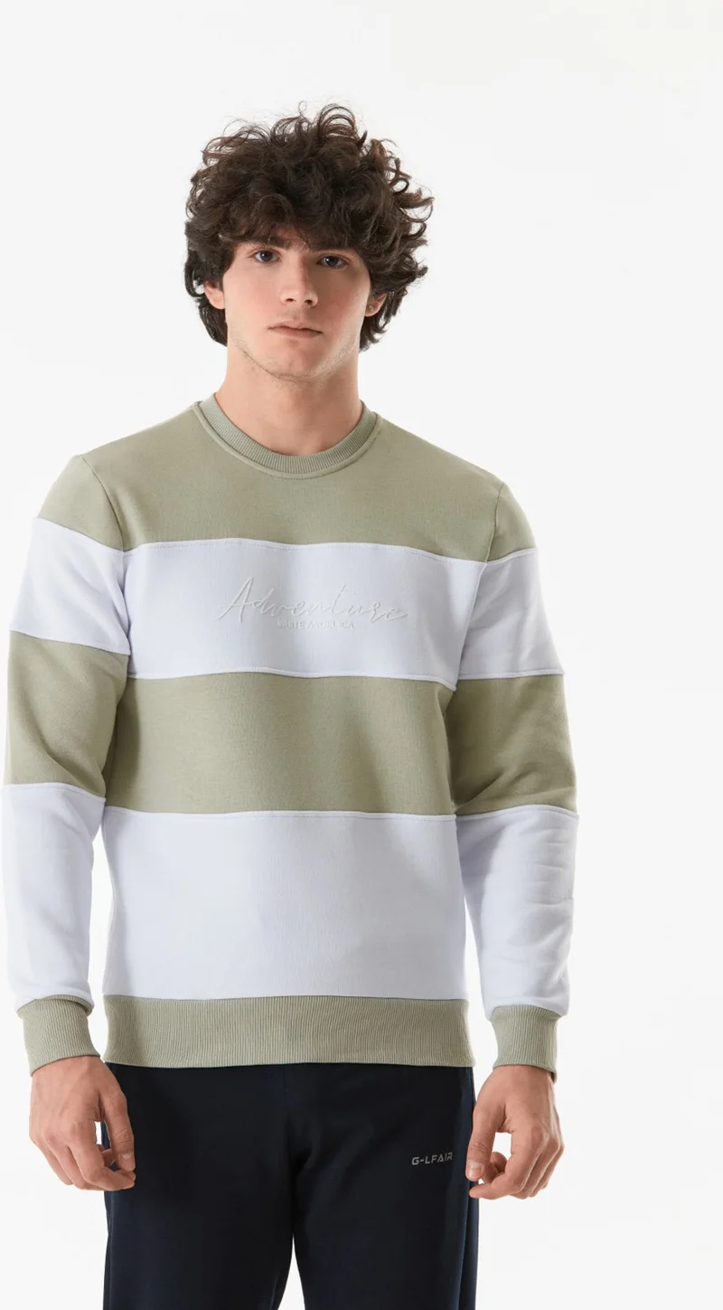 FullaModa Color Block Text Printed Crew Neck Sweatshirt
