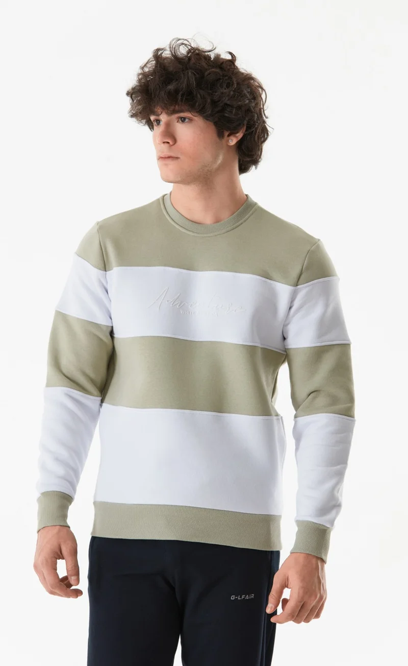 FullaModa Color Block Text Printed Crew Neck Sweatshirt