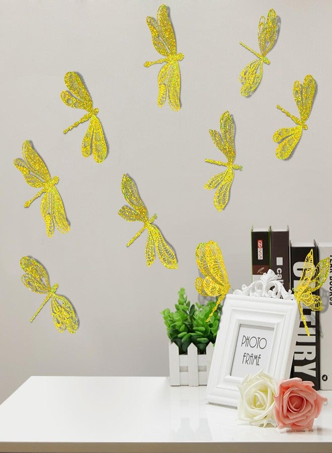 DELEMI 60 Pcs 3D Iridescent Gold Dragonfly Decorations,Sequined Room Decor with Set 4 Style Decorative Paper Dragonfly for Party Birthday Baby Shower Decorations Wedding Decor DIY Gift((Gold) - Image 3