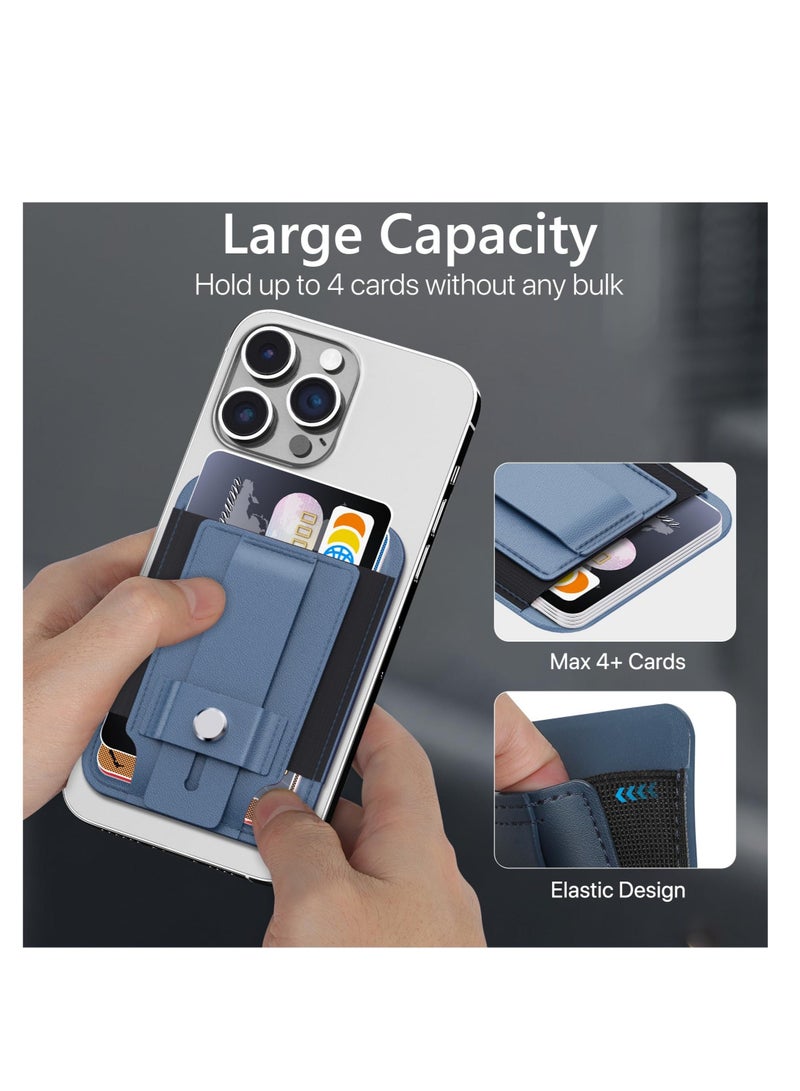 Magnetic Phone Wallet, Compatible with MagSafe Wallet, Leather Mag Wallet, with Secure-Grip Finger Loop & Phone Stand, Hold 5 Cards, Compatible for Apple 15-12 Series (Blue)  - Image 4