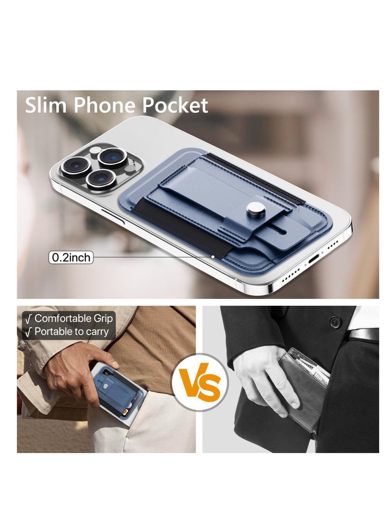 Magnetic Phone Wallet, Compatible with MagSafe Wallet, Leather Mag Wallet, with Secure-Grip Finger Loop & Phone Stand, Hold 5 Cards, Compatible for Apple 15-12 Series (Blue)  - Image 3