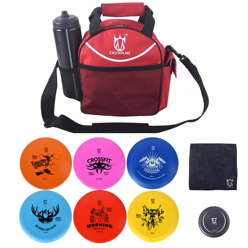 CROWN ME Disc Golf Set with 6 Discs Mini Disc and Starter Bag