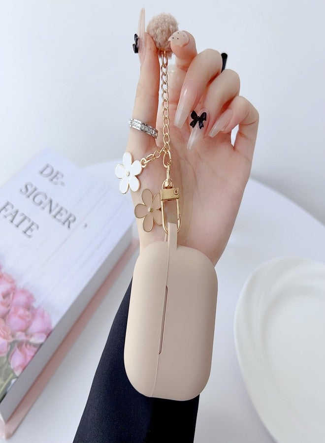 OTOPO Cute Case for Airpods Pro 2nd/1st Generation Cover for Girl Women with Pom pom Flower Keychain & Cleaner Kit, Soft Silicone Protective Skin for Airpods Pro 2/1 Gen 2019/2023/2022, Milk Tea - Image 2