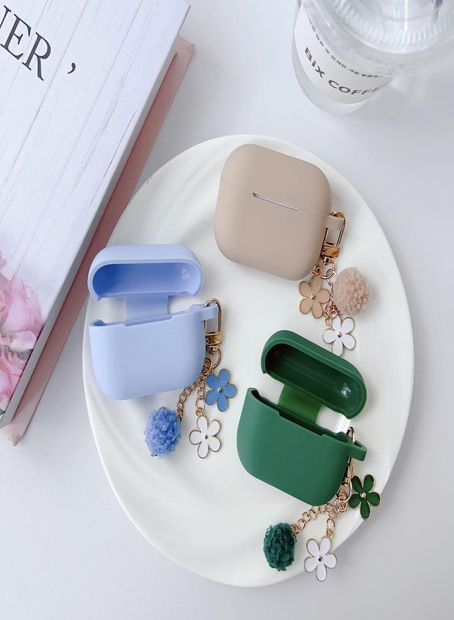 OTOPO Cute Case for Airpods Pro 2nd/1st Generation Cover for Girl Women with Pom pom Flower Keychain & Cleaner Kit, Soft Silicone Protective Skin for Airpods Pro 2/1 Gen 2019/2023/2022, Milk Tea - Image 5