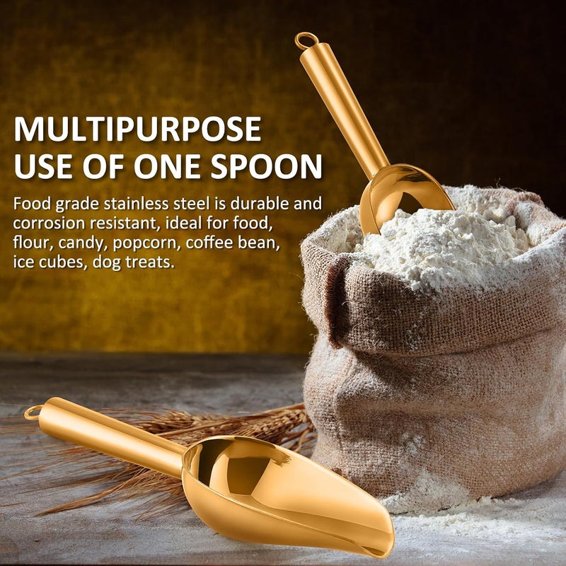 مغرفة ثلج سعة 3 أونصات للفريزر، مجموعة مغارف ثلج من الفولاذ المقاوم للصدأ من من قطعتين، مغارف طعام صغيرة متعددة الأغراض لأدوات المطبخ، مستلزمات الحانة، الفشار، طعام الحيوانات الأليفة، حفلات الزفاف – ذهبي - Image 4