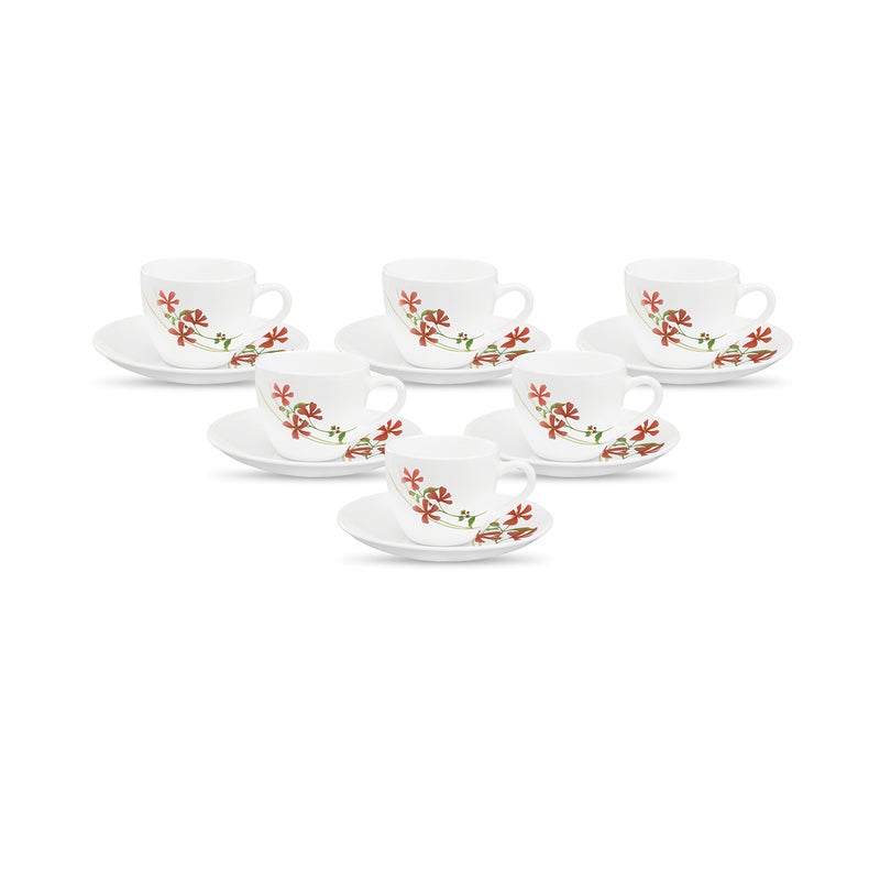 La Opala La Opala Novo Collection Opal Glass Crockery  Cup  Saucer Lily Set of 12  Coral Charm 150 ml  for Tea  Coffee  Microwave Safe  100 Vegetarian  Extra Strong  Super Light  Super White 