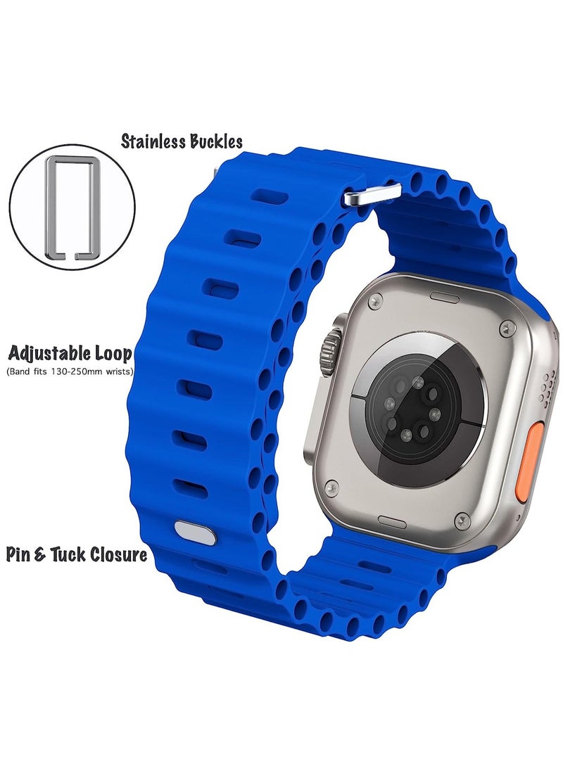 Color Fans - Soft Silicone Ocean Sports Strap Compatible Apple Watch 41mm 40mm 38mm for Men Women, Adjustible Watch Band for Apple Watch SE/Series 9/8/7/6/5/4/3/2/1 - Royal Blue - Image 1