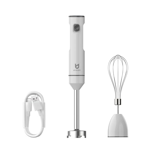 Cordless Hand Blender UTALENT Variable Speed Immersion Blender handheld Rechargeable with USBC Charging Cable Egg Whisk for Smoothies Milkshakes Hummus and Soups White