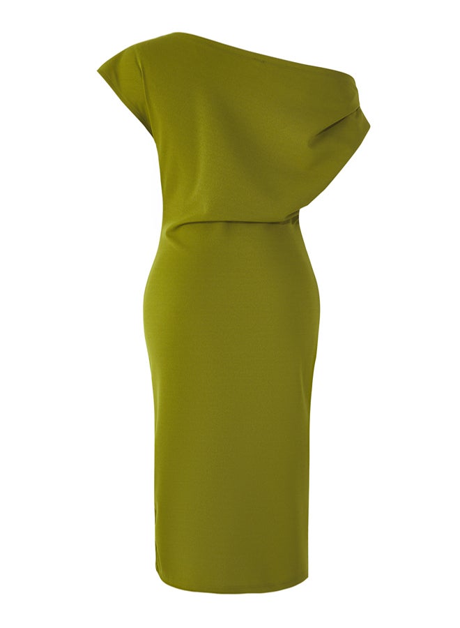 trendyol Oil Green Midi Gathered/Draped Detailed Knit Dress - Image 5