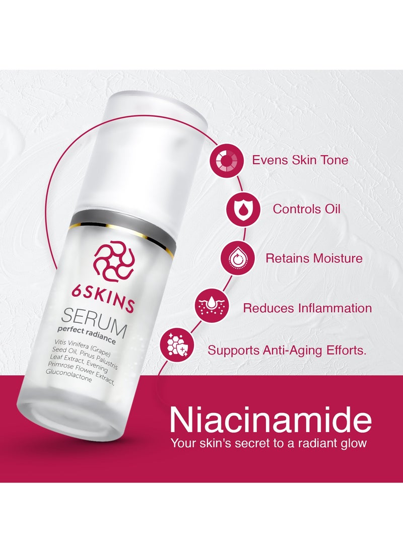6SKINS - Perfect Radiance Face Serum with 2% Niacinamide+ Vitis Vinifera(Grape)Seed Oil+ PHA |Korean Skincare| For Blemishes, Brightening, Hydrating & Radiant Skin, Dark Spot Correcting Glow Serum 30ml - Image 1