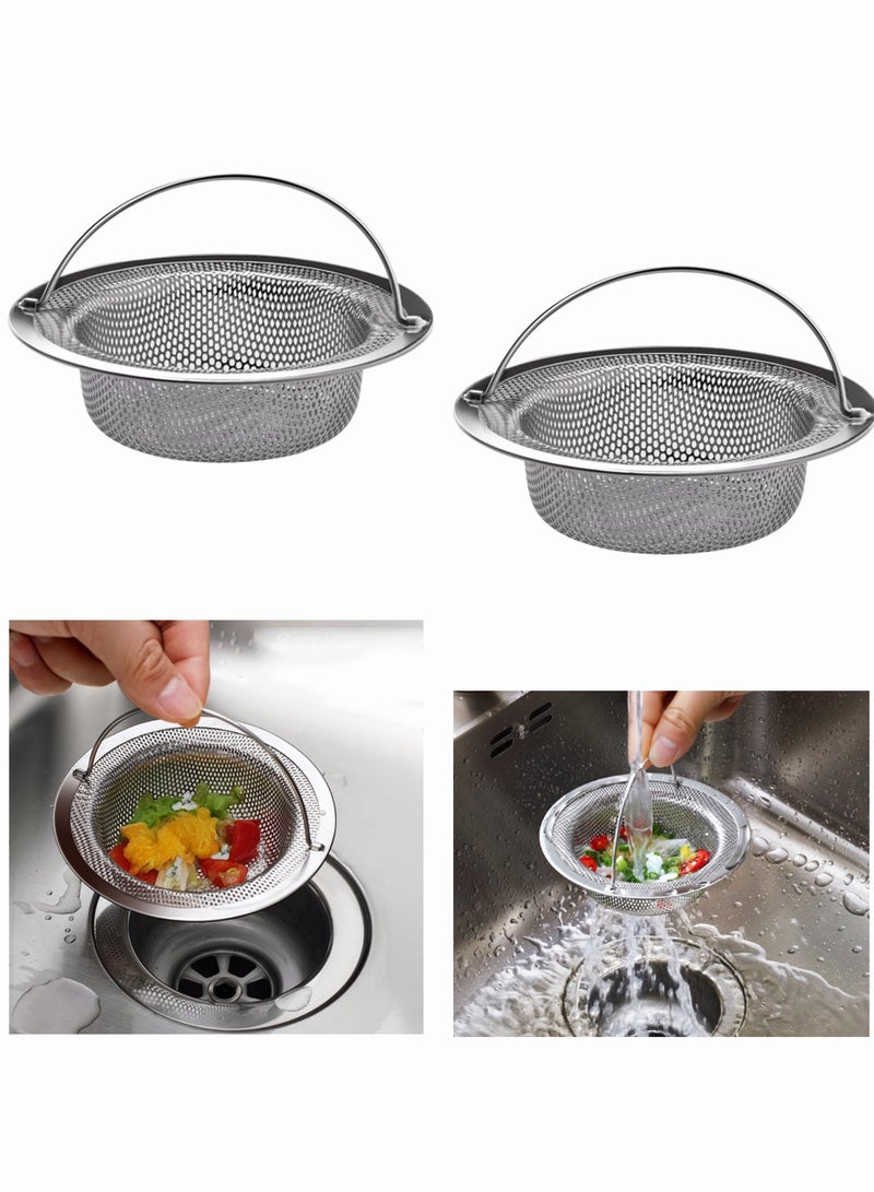 2 Pack Kitchen Sink Stainless Steel Drain Strainers with Handle Fast Flow Design for Efficient Food Catching and Drainage - Image 1